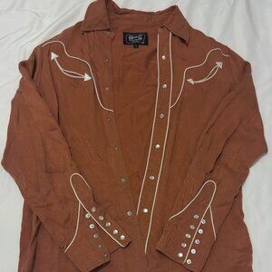 "H Bar C Ranchwear San Fernando Pearl Snap Shirt -Texas Orange"